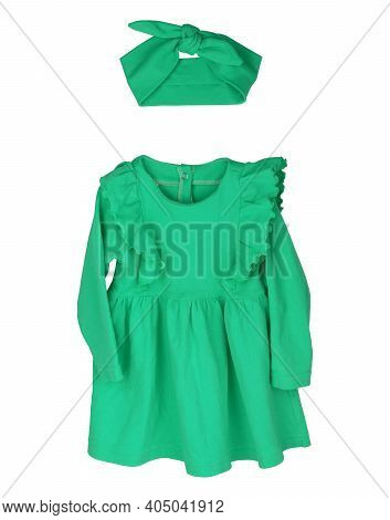 Flare Dress With Round Collar And Balloon Sleeves, Isolated On White Background.