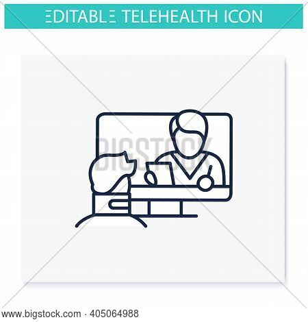 Telerehabilitation Line Icon. Telehealth Medical Care.virtual Rehabilitologist Consultation.telemedi