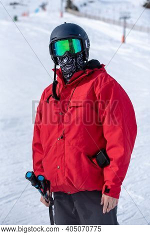 Grandvalira, Andorra: 2021 January 17: Skier At The Grandvalira Ski Resort In Andorra In Times Of Co