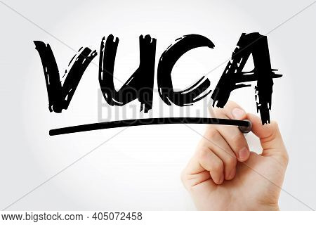 Vuca - Volatility, Uncertainty, Complexity, Ambiguity Acronym With Marker, Business Concept Backgrou