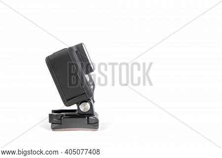 Moscow, Russia - Novemner 11, 2020: New Flagship Action Camera Gopro Hero 9 Black. Side View, Isolat