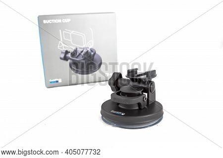 Moscow, Russia - Novemner 11, 2020: Original Accessory Suction Mount Tripod For New Flagship Action