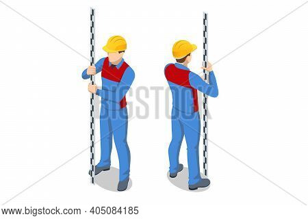 Isometric Surveying Measuring Equipment Level Theodolite On Tripod Isolated On White Background. Pro