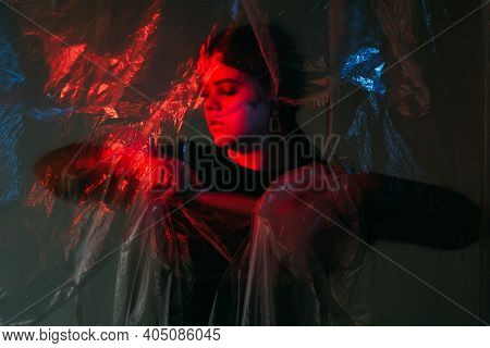 Woman Protection. Female Abuse. Humiliation Harassment. Self Isolation. Art Portrait Of Hurt Embarra