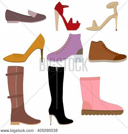Womens Shoes Set Icons. Vector Illustrations On White Background.