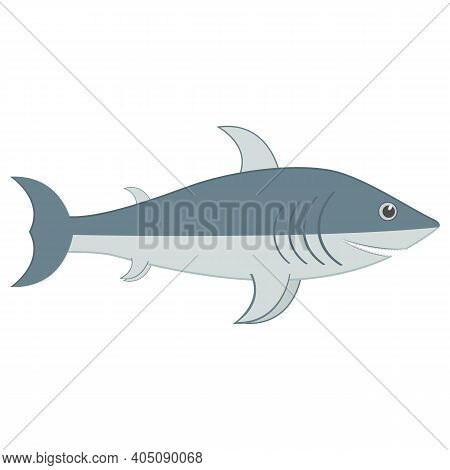 Baby Shark Icon. Simple Cartoon Vector Illustration On White Background. Side View.