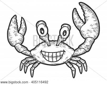 Cheerful Smiling Crab. Engraving Vector Illustration. Sketch