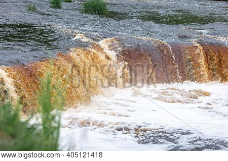 Small Waterfall On Tosna River In Leningrad Region, Russia.