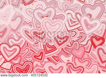 Valentines Day Greeting Card Template Or Background With Hearts And Line Ornament. Retro Fashion Hip