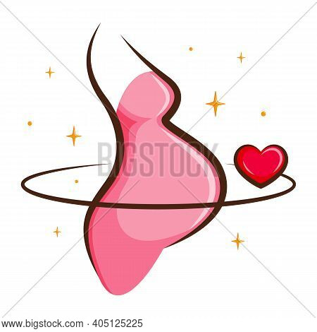 Pregnant Woman Contour Illustration. Line. Space Image. The Heart As A Companion Of Pregnancy. Doula