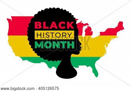 Black History Month. Vector African American History Design Element With African Woman, Text And Usa