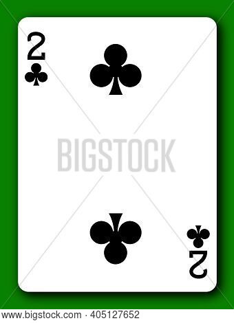 Two Of Clubs Playing Card With Clipping Path To Remove Background And Shadow 2 Deuce 3d Illustration