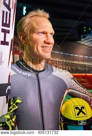 Vienna, Austria - September 2018: Hermann Maier Wax Figure In Madame Tussauds Museum