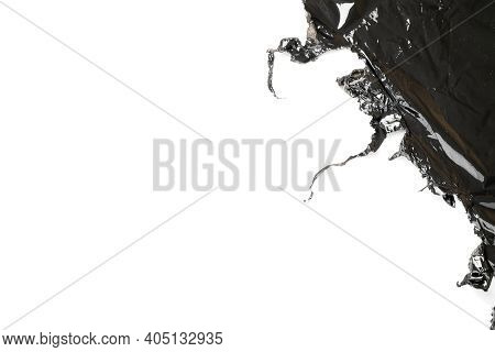 Plastic Texture. Wrap Transparent Dark Cellophane Background. Black Shiny Film Bag Patternisolated O