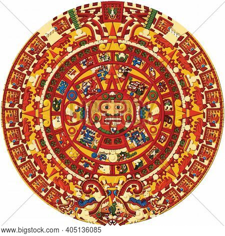 Aztec Sun Stone Illustration In Full Colour