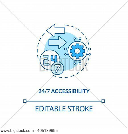 24 To7 Accessibility Concept Icon. Saas Advantage Idea Thin Line Illustration. Customer-facing Techn