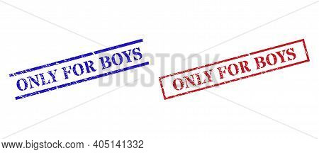 Grunge Only For Boys Rubber Stamps In Red And Blue Colors. Stamps Have Rubber Style. Vector Rubber I