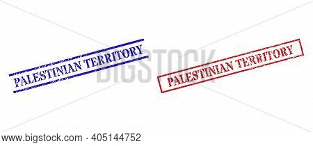 Grunge Palestinian Territory Stamp Seals In Red And Blue Colors. Seals Have Draft Style. Vector Rubb