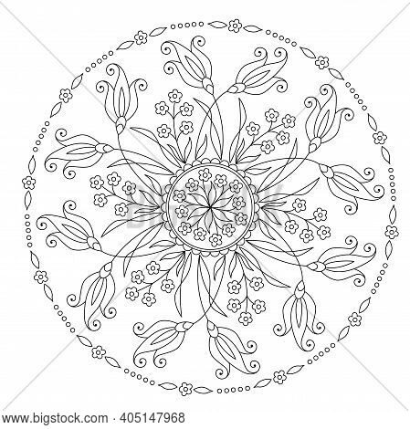Black And White Mandala Vector Isolated On White. Vector Hand Drawn Circular Decorative Element.