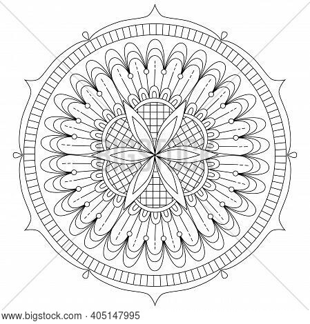 Black And White Mandala Vector Isolated On White. Vector Hand Drawn Circular Decorative Element