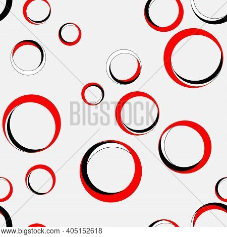 Seamless Abstract Pattern Of Circles Made In Red, Black And White Colors