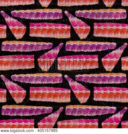 Seamless Dark Geometric Block Print Background. Boho Ethnic Soft Furnishing Fabric Style. Tie Dye Pa