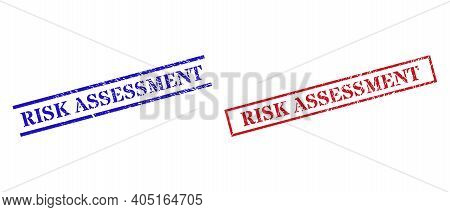 Grunge Risk Assessment Stamp Seals In Red And Blue Colors. Stamps Have Rubber Surface. Vector Rubber