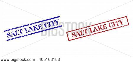 Grunge Salt Lake City Stamp Seals In Red And Blue Colors. Seals Have Rubber Texture. Vector Rubber I