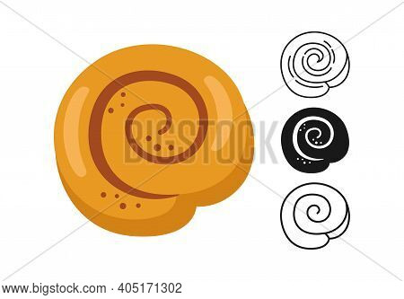 Cinnamon Roll Icon Black Glyph Cartoon Set Vector