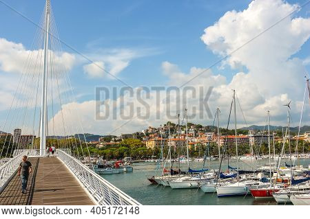 La Spezia, Italy - Circa September 2018. Walkpath Along The Ligurian Sea In La Spezia.
