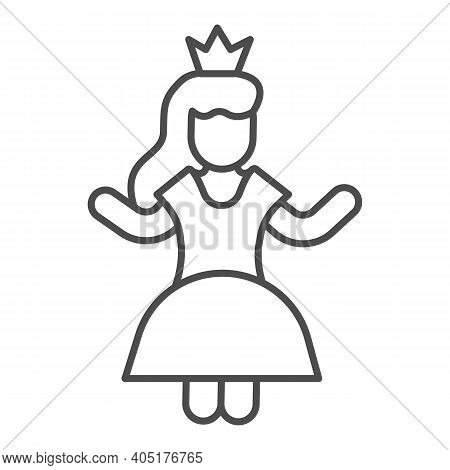 Princess In Carnival Dress Thin Line Icon, Fairytale Concept, Princess Sign On White Background, Que