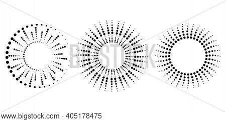Modern Halftone Dots Rays Set. Vector Halftone Illustration. Abstract Geometric Background. Stock Im
