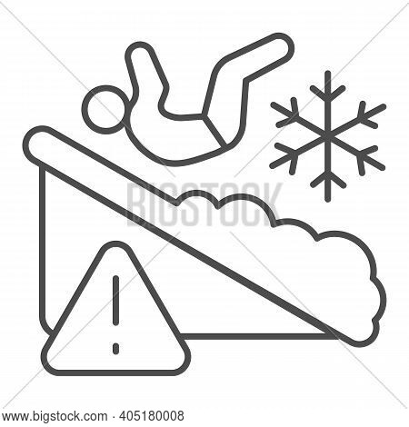 Man Falls On Ice Thin Line Icon, Winter Season Concept, Slippery Ice Sign On White Background, Falle