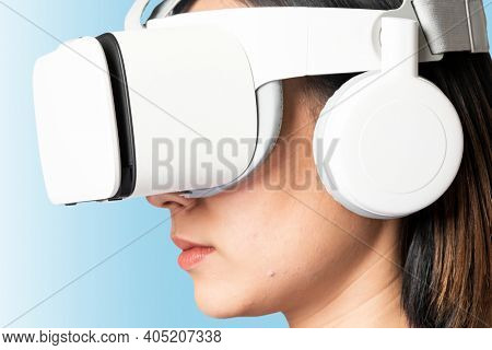 Woman in virtual reality glasses smart technology
