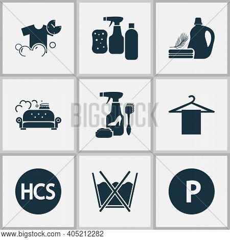 Laundry Icons Set With Do Not Wash, Cleaning Products, Except Tetrachloroethylene And Other Quick Wa