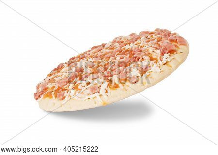 Frozen Pizza On Wood Cutting Board Closeup, Delivery, Snack, Dinner, Pan, Italian, Baked