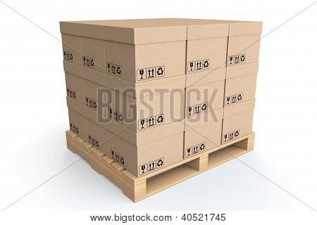 Koncepce logistiky. Kartonové krabice na dřevěné paletě