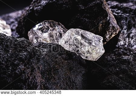 Rough Diamond, Precious Stone In Mines. Concept Of Mining And Extraction Of Rare Ores.