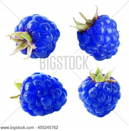 Set Of Fresh Blue Raspberries On White Background
