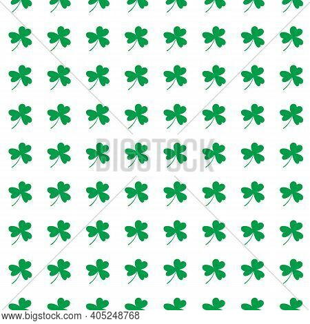 Patricks Day Geometric Seamless Pattern With Green Shamrock. Simple Vector Elements On White Backgro
