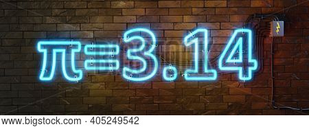 Neon lights sign number pi for march the 14th. 3D illustration