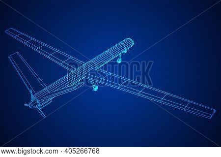 Military Drone Combat Unmanned Aerial Vehicle. Recon Aircraft Plane. Wireframe Low Poly Mesh Vector 