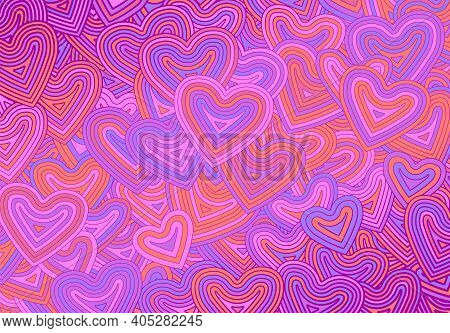 Valentines Day Greeting Card Template Or Background With Hearts And Line Ornament. Retro Fashion Hip