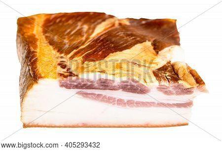 Cutted Smoked Salo (pork Fatback) With Meat Layers Isolated On White Background