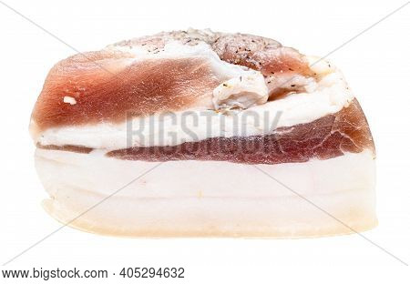 Portion Of Salted Salo (pork Fatback) With Meat Layers Isolated On White Background