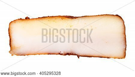 Slice Of Bacon (pork Fatback) Salted With Paprika Isolated On White Background