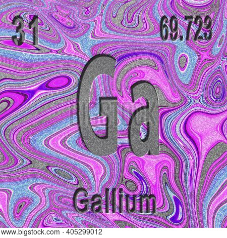 Gallium Chemical Element, Sign With Atomic Number And Atomic Weight, Purple Background, Periodic Tab