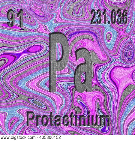 Protactinium Chemical Element, Sign With Atomic Number And Atomic Weight, Purple Background, Periodi