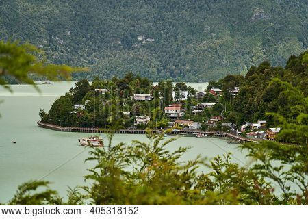 Wooden Piers And Walkways Of Lumber Town Caleta Tortel At Rio Baker Along The Carretera Austral In P