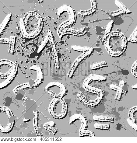 Mathematical Seamless Pattern. Modern Grunge Digit Symbols Background. Dirty Repeat Vector Backdrop.